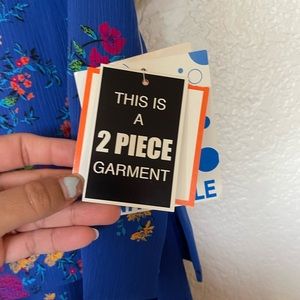 LESLIE FAYE Vintage 2 Piece Dress Set Blue Floral - Size 18